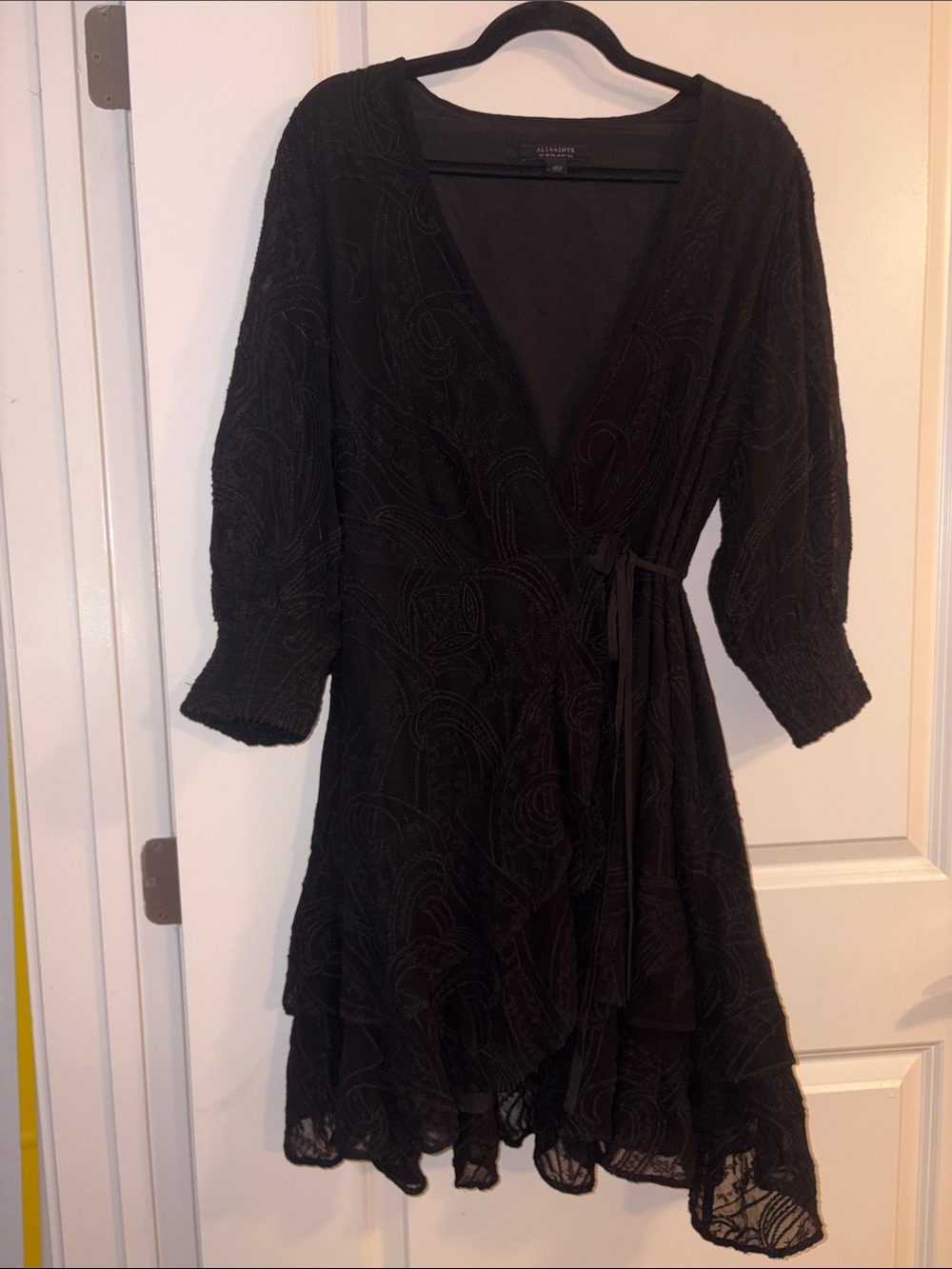 All Saints Black Wrap Midi Dress with Smocked Sleeves- Accepting Offers! - Picture 1 of 7